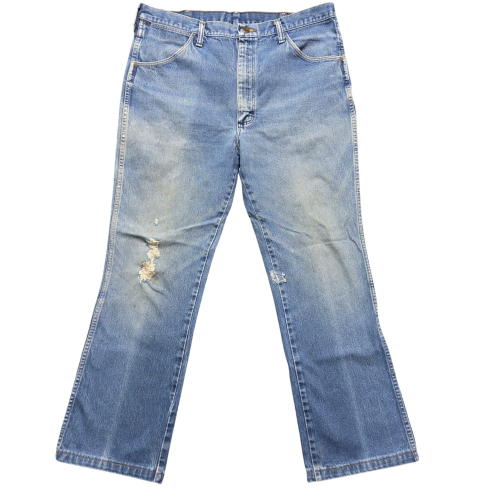 Vintage Western Distressed Light Wash Denim Jeans Mens 36x30 Blue Wrangler